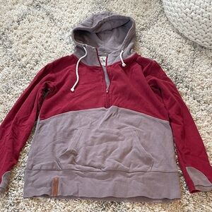 Ampersand Avenue Womens Half Zip Colorblock Hoodie Burgundy‎ Mauve Large